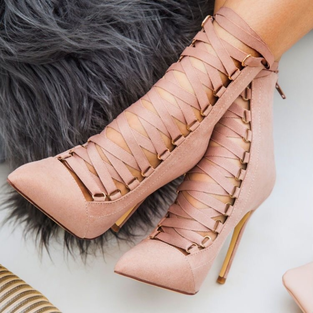 Blush Pink Lace Up Heels